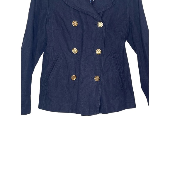 J.Crew Women's Jacket Coat Double Breast Gold Buttons Long Sleeve Blue Size 2 - Picture 4 of 10